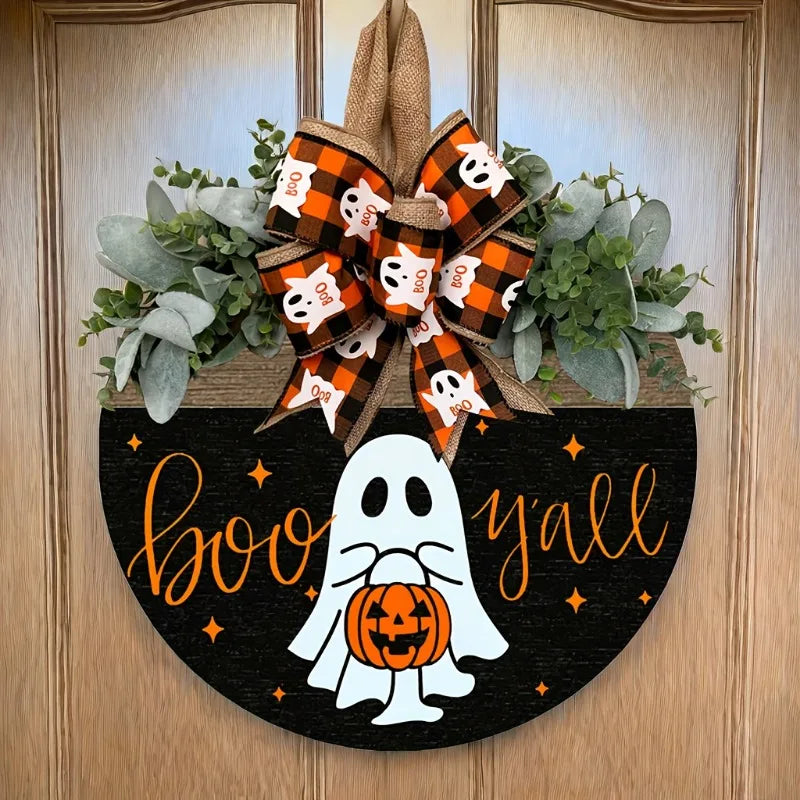 Halloween Ghost & Pumpkin Wreath