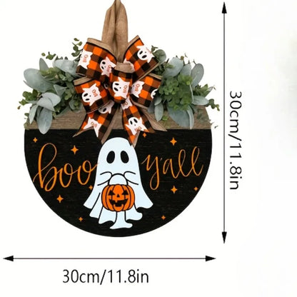 Halloween Ghost & Pumpkin Wreath