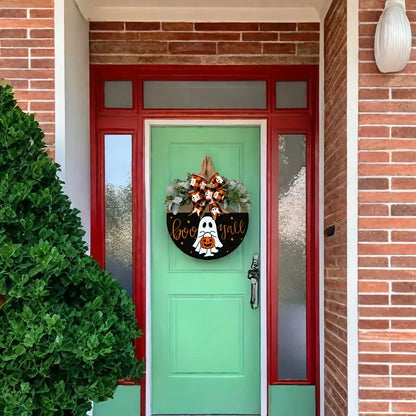 Halloween Ghost & Pumpkin Wreath