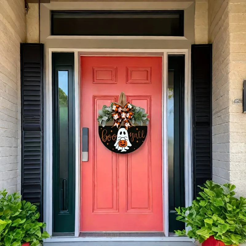 Halloween Ghost & Pumpkin Wreath