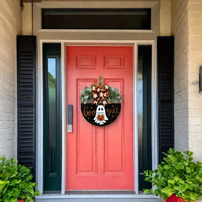 Halloween Ghost & Pumpkin Wreath