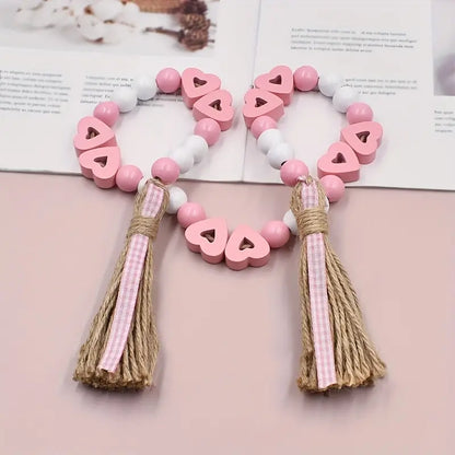 Valentine's Day Love Wood Beads Garland - Hemp Rope Tassel Decor (Model: Beads L116)