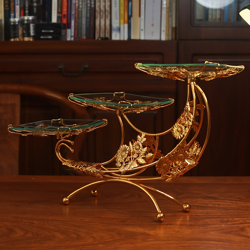 Golden Moon Metal Glass Tray Centerpiece