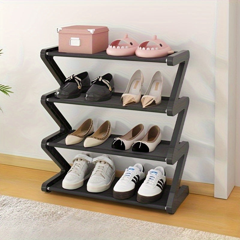 Shoe Rack Z-Shelf Black Plastic Organizer (4-Tier)