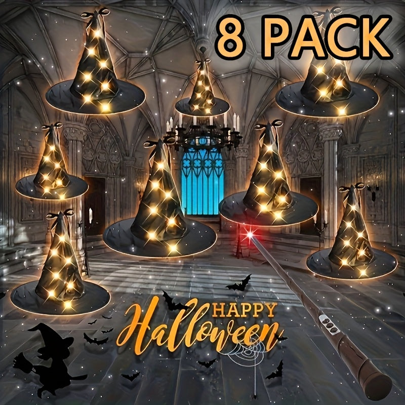 Glowing Hanging Witch Hats with Remote (8 Pack)