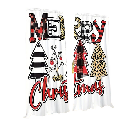 Snowy Serenity: 2PC Christmas Tree Farm Curtain Set with Snowflake Pattern