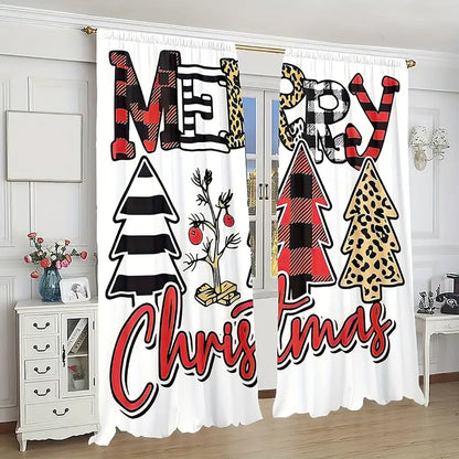 Snowy Serenity: 2PC Christmas Tree Farm Curtain Set with Snowflake Pattern