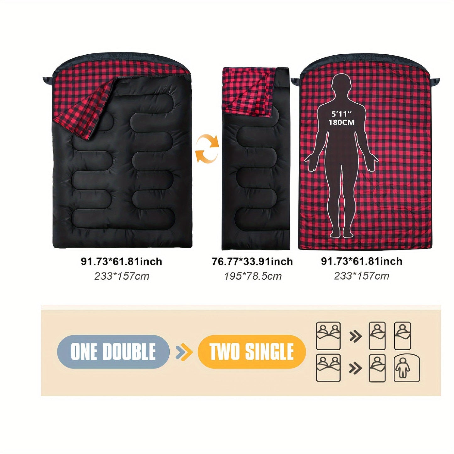 2 Person Double Sleeping Bag for Camping (220x150cm)