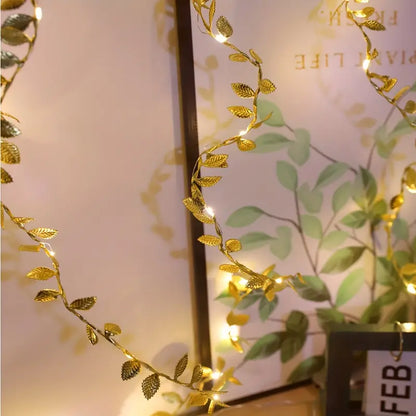 2m 20LED Simulation Golden Leaf Decoration String Lights