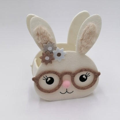 Spring Felt Rabbit Box with Glasses and Floral Accents