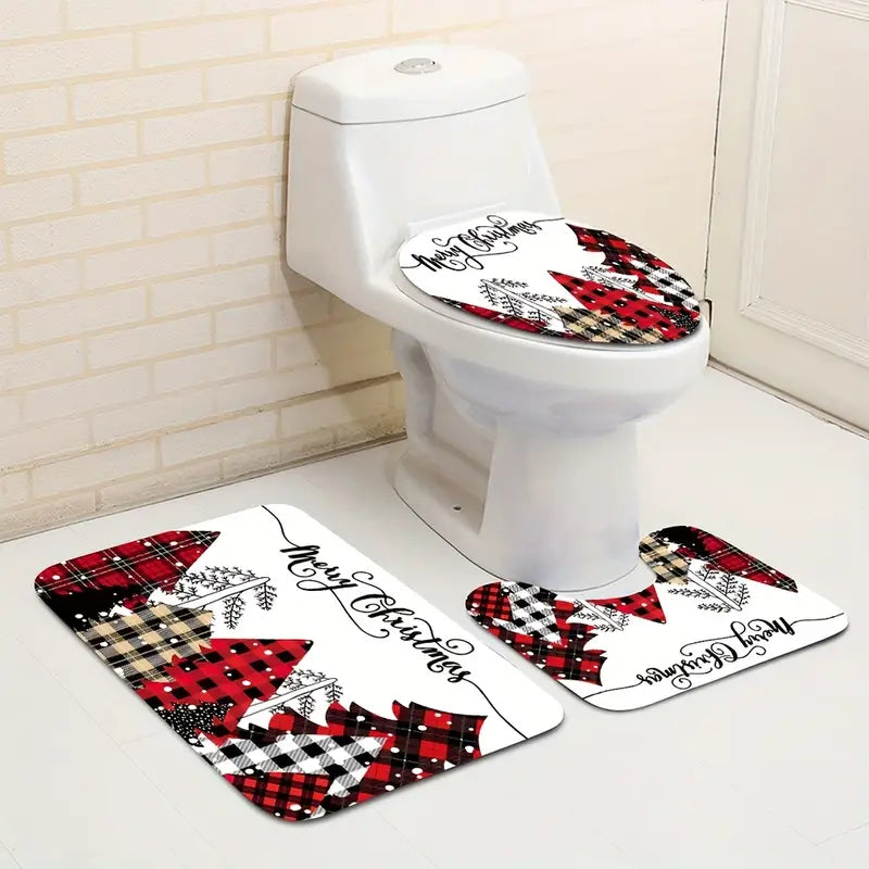 Jolly Tree-Themed Bathroom Ensemble: 4-Piece Festive Christmas Delight