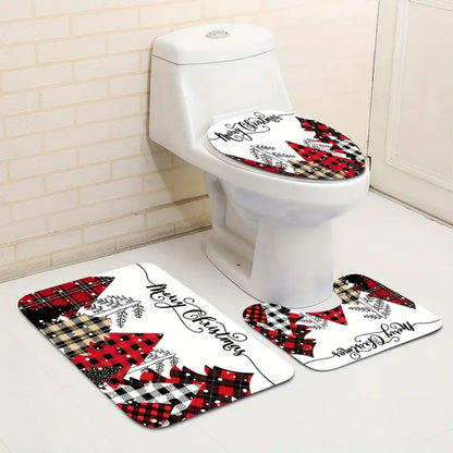 Jolly Tree-Themed Bathroom Ensemble: 4-Piece Festive Christmas Delight