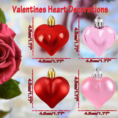 24-Piece Valentine's Day Heart-Shaped Ornament Set - Glossy and Matte Baubles