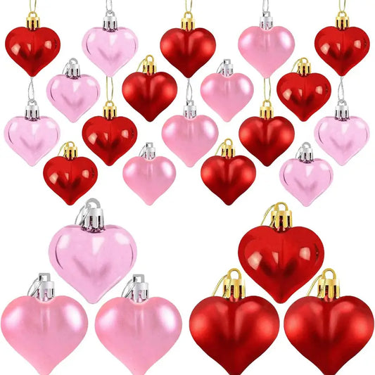 24-Piece Valentine's Day Heart-Shaped Ornament Set - Glossy and Matte Baubles