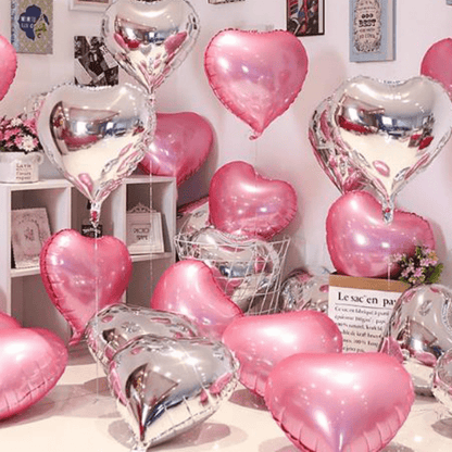10pcs Pink Silver Love Balloons Set