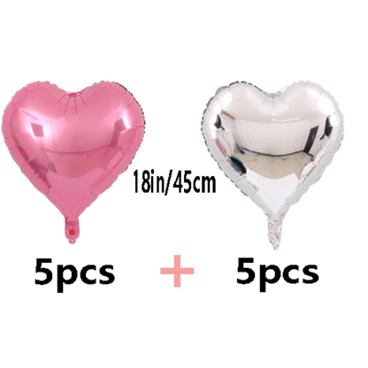 10pcs Pink Silver Love Balloons Set