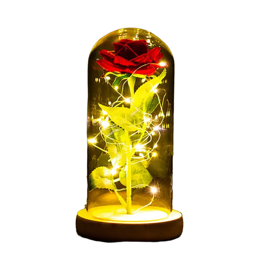 Eternal Rose LED Light Foil Flower in Glass Cover(Red)