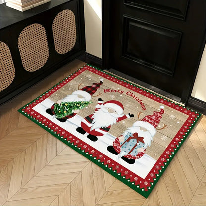 Merry Christmas Kitchen Rug - Festive Red and Green Polka Dots