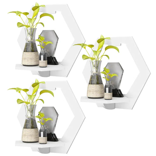 Hexagonal Harmony: Set of 3 Punch-Free Wall Shelve