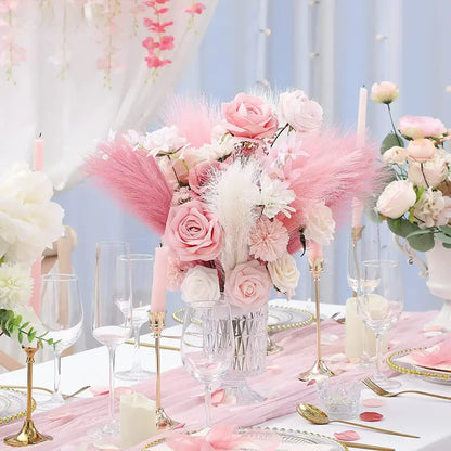 Set of 3 Artificial Pampas Grass Stems (43.18cm) - Blush, Cream & Pink Gradient