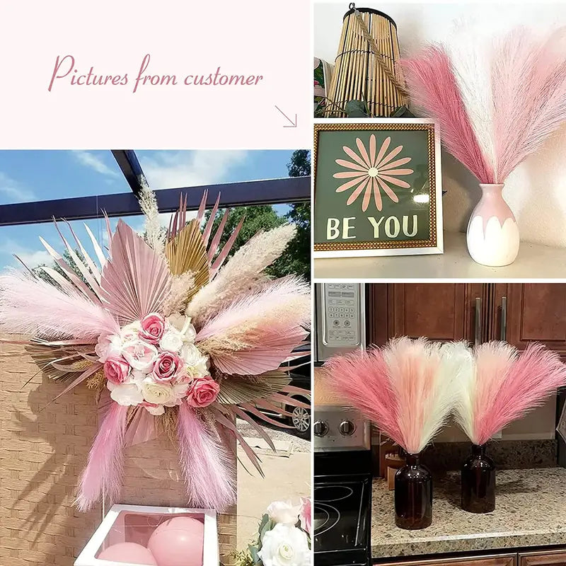 Set of 3 Artificial Pampas Grass Stems (43.18cm) - Blush, Cream & Pink Gradient