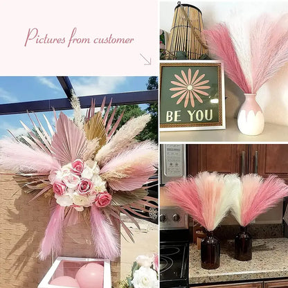 Set of 3 Artificial Pampas Grass Stems (43.18cm) - Blush, Cream & Pink Gradient