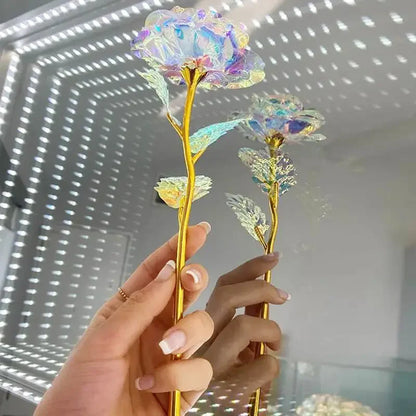 Rose Golden Crystal Artificial Rose Flowers - Pack of 10