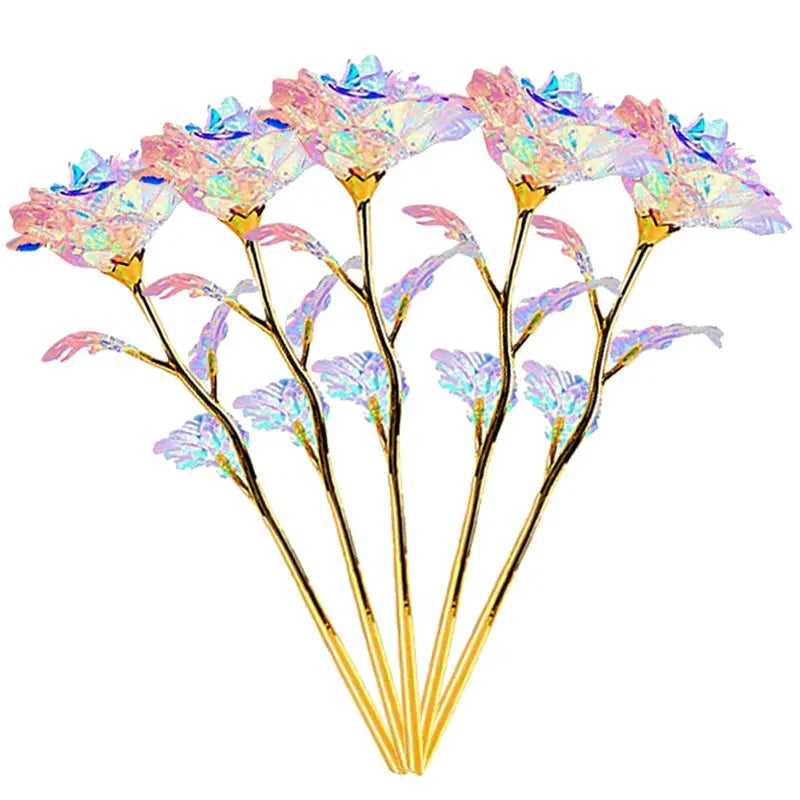 Rose Golden Crystal Artificial Rose Flowers - Pack of 10