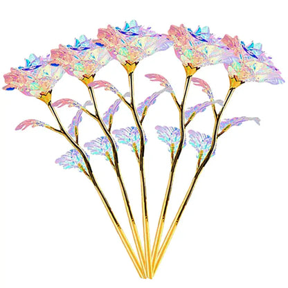 Rose Golden Crystal Artificial Rose Flowers - Pack of 10