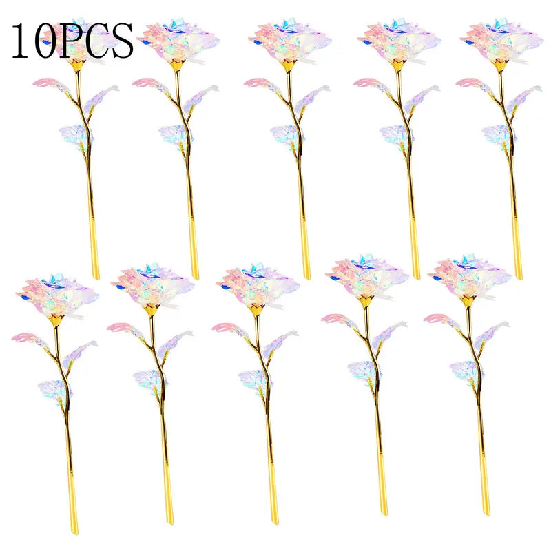 Rose Golden Crystal Artificial Rose Flowers - Pack of 10