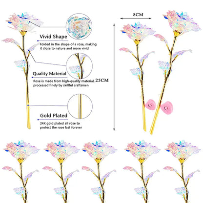 Rose Golden Crystal Artificial Rose Flowers - Pack of 10