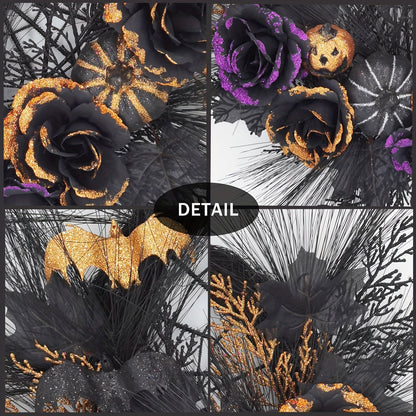 Halloween Wreath Spider Web Pumpkin Flowers Front Door