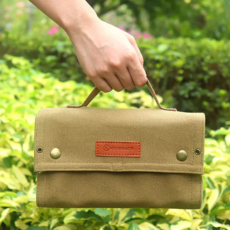 Outdoor Seasoning Bottles Set - Khaki Canvas Bag for Camping & BBQ