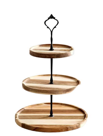 Acacia Wood 3 Layers Cupcake Stand - Elegant Display Rack for Desserts