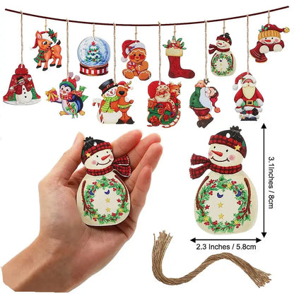 24-Piece Christmas Wooden Hanging Ornaments Set for Festive Tree Decoration
