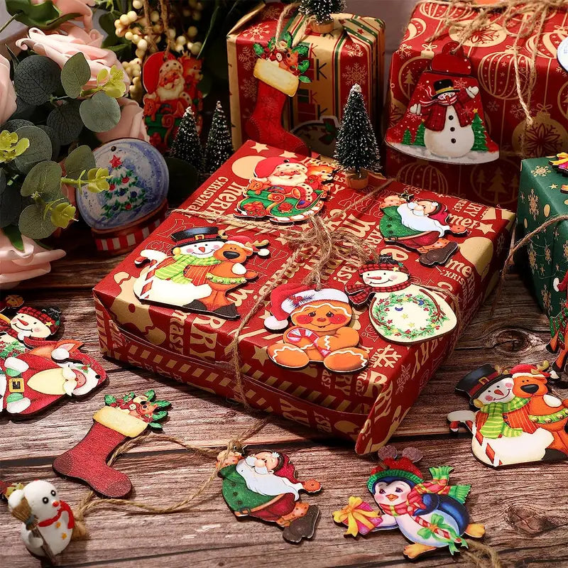 24-Piece Christmas Wooden Hanging Ornaments Set for Festive Tree Decoration