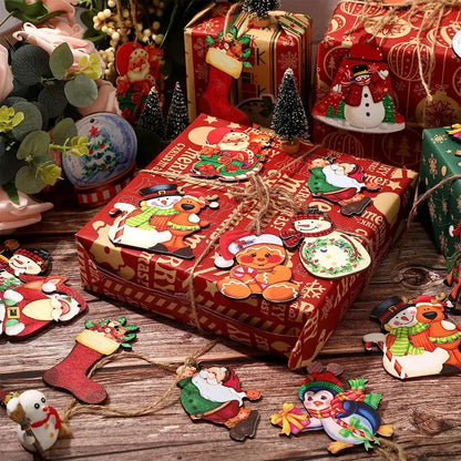 24-Piece Christmas Wooden Hanging Ornaments Set for Festive Tree Decoration