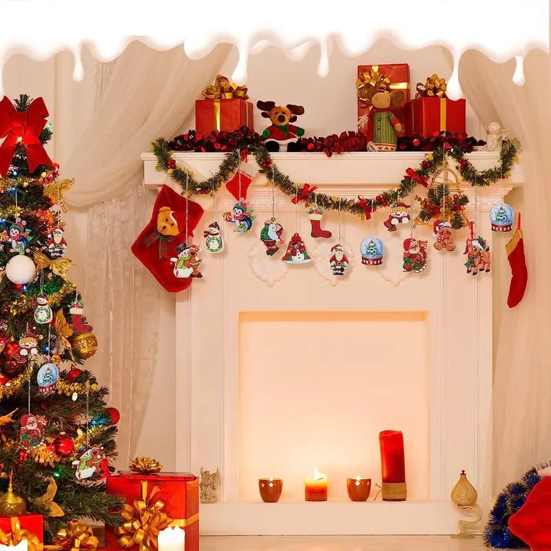 24-Piece Christmas Wooden Hanging Ornaments Set for Festive Tree Decoration