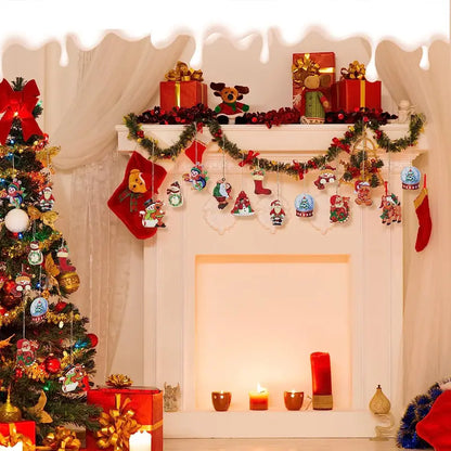 24-Piece Christmas Wooden Hanging Ornaments Set for Festive Tree Decoration