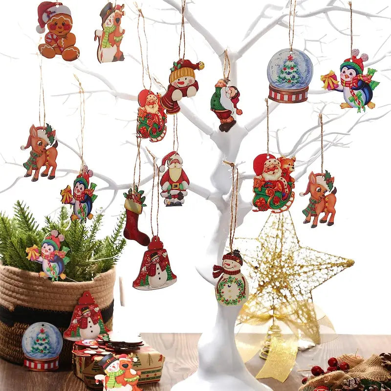 24-Piece Christmas Wooden Hanging Ornaments Set for Festive Tree Decoration