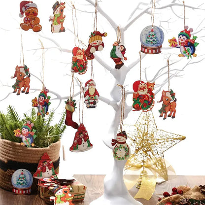 24-Piece Christmas Wooden Hanging Ornaments Set for Festive Tree Decoration