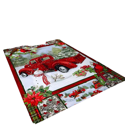 Festive Christmas Red Santa Truck Pattern Floor Mat