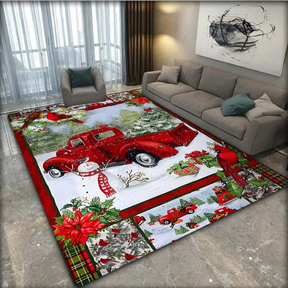 Festive Christmas Red Santa Truck Pattern Floor Mat