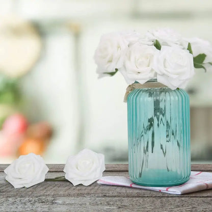 50-Piece Realistic Foam Rose Wedding Set - White Artificial Flowers