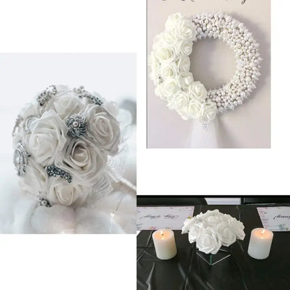50-Piece Realistic Foam Rose Wedding Set - White Artificial Flowers