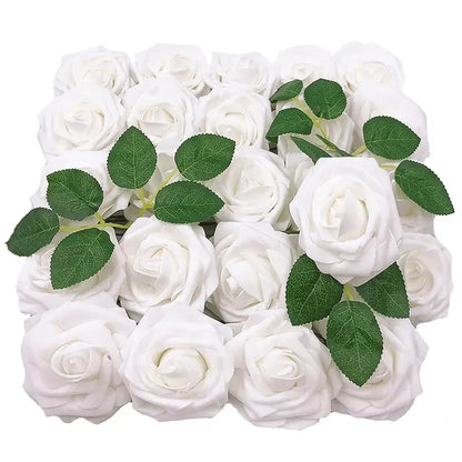 50-Piece Realistic Foam Rose Wedding Set - White Artificial Flowers