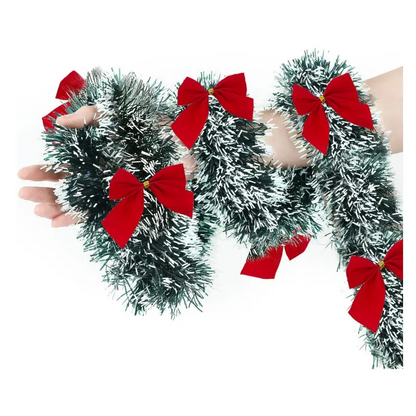 6-Piece Christmas Decoration Set - White Edge Ribbon & Bow Tree Pendant