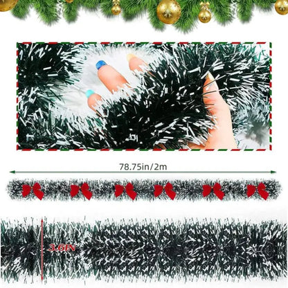 6-Piece Christmas Decoration Set - White Edge Ribbon & Bow Tree Pendant