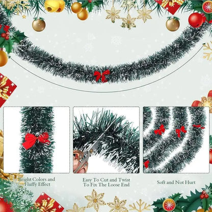 6-Piece Christmas Decoration Set - White Edge Ribbon & Bow Tree Pendant