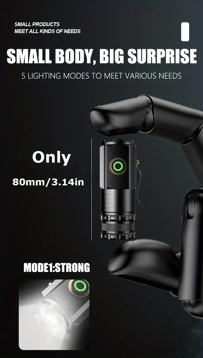 2000LM USB Rechargeable LED Flashlight - 5 Modes, Waterproof, Lightweight